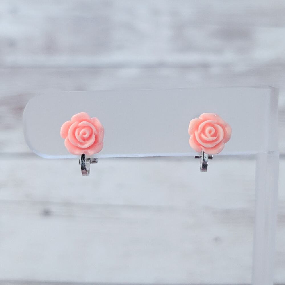 Vintage Clip On Earrings Dainty Rose 3/8"